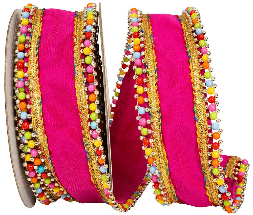 Beaded Candy Edge Deluxe Wired Edge, Fuchsia, 2-1/2 In