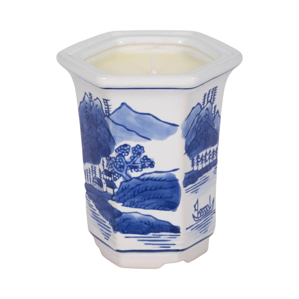 Candle - Blue Ceramic Sage and Eucalyptus Chinoiserie, 6 Oz