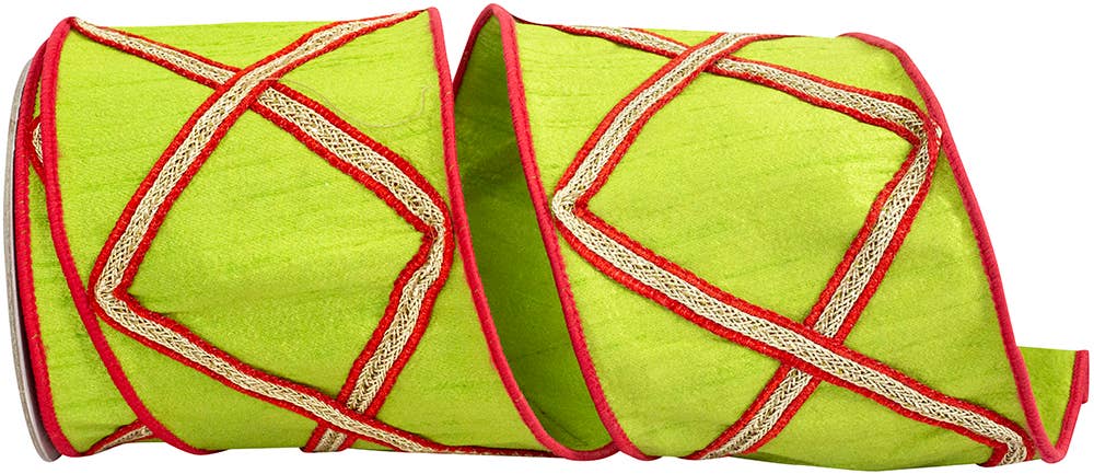 Diamond Trime Lux Wired Edge, Lime/red, 4 In, 5 Yards