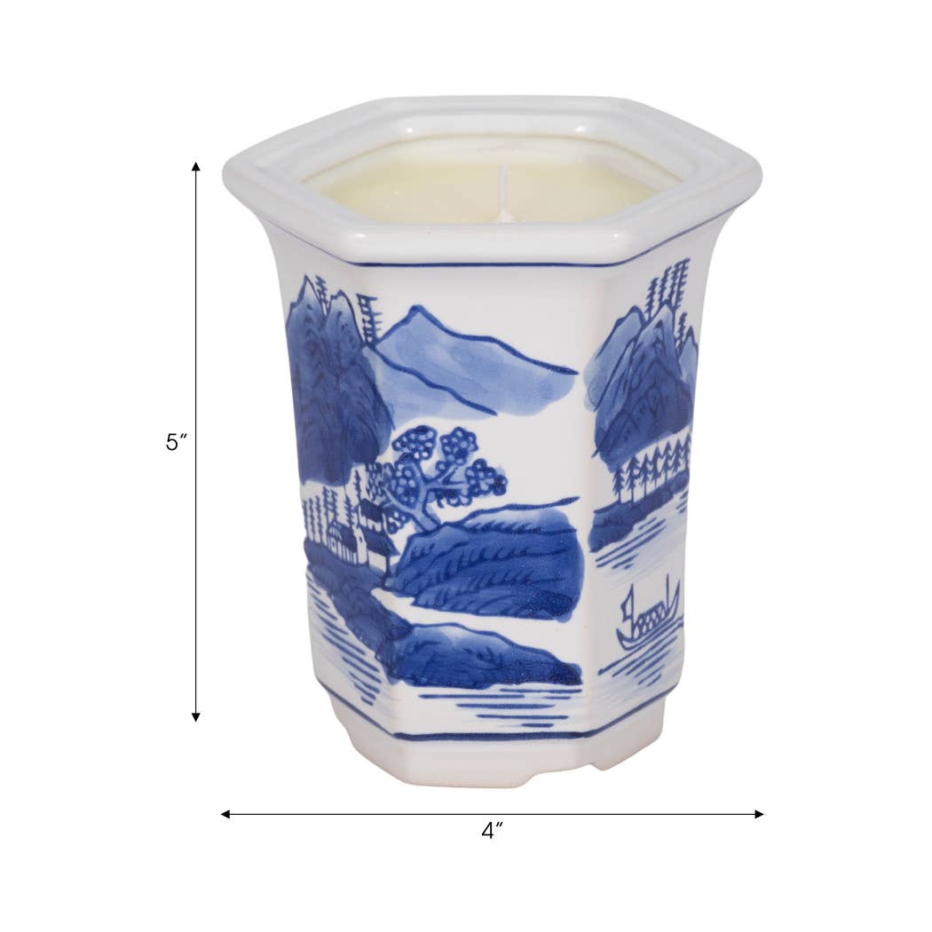 Candle - Blue Ceramic Sage and Eucalyptus Chinoiserie, 6 Oz