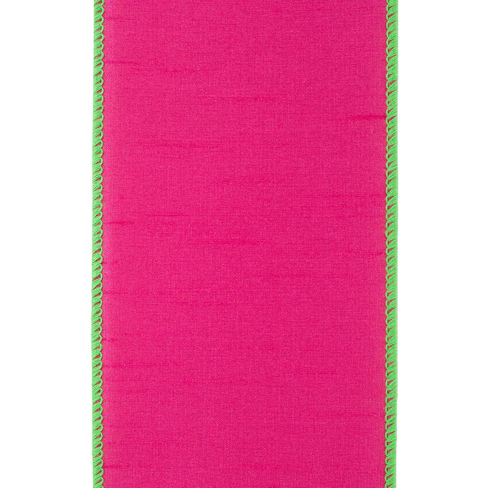 Dupioni Color Edge Wired Edge, Fuchsia /lime, 4 In, 10 Yards