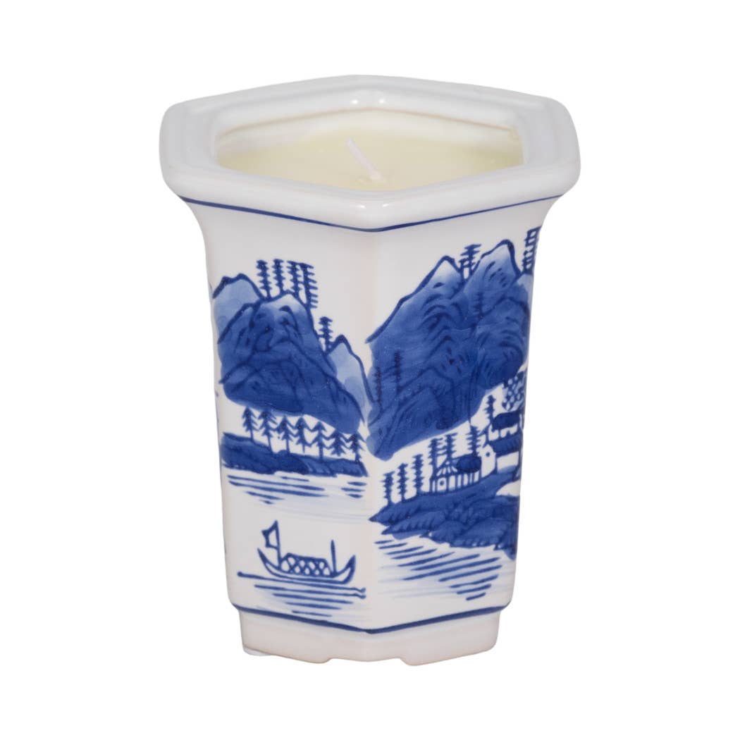 Candle - Blue Ceramic Sage and Eucalyptus Chinoiserie, 6 Oz