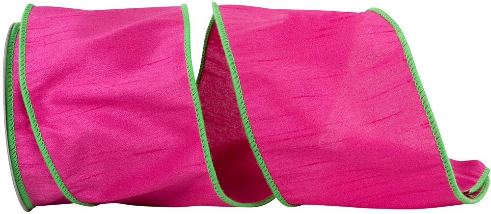 Dupioni Color Edge Wired Edge, Fuchsia /lime, 4 In, 10 Yards