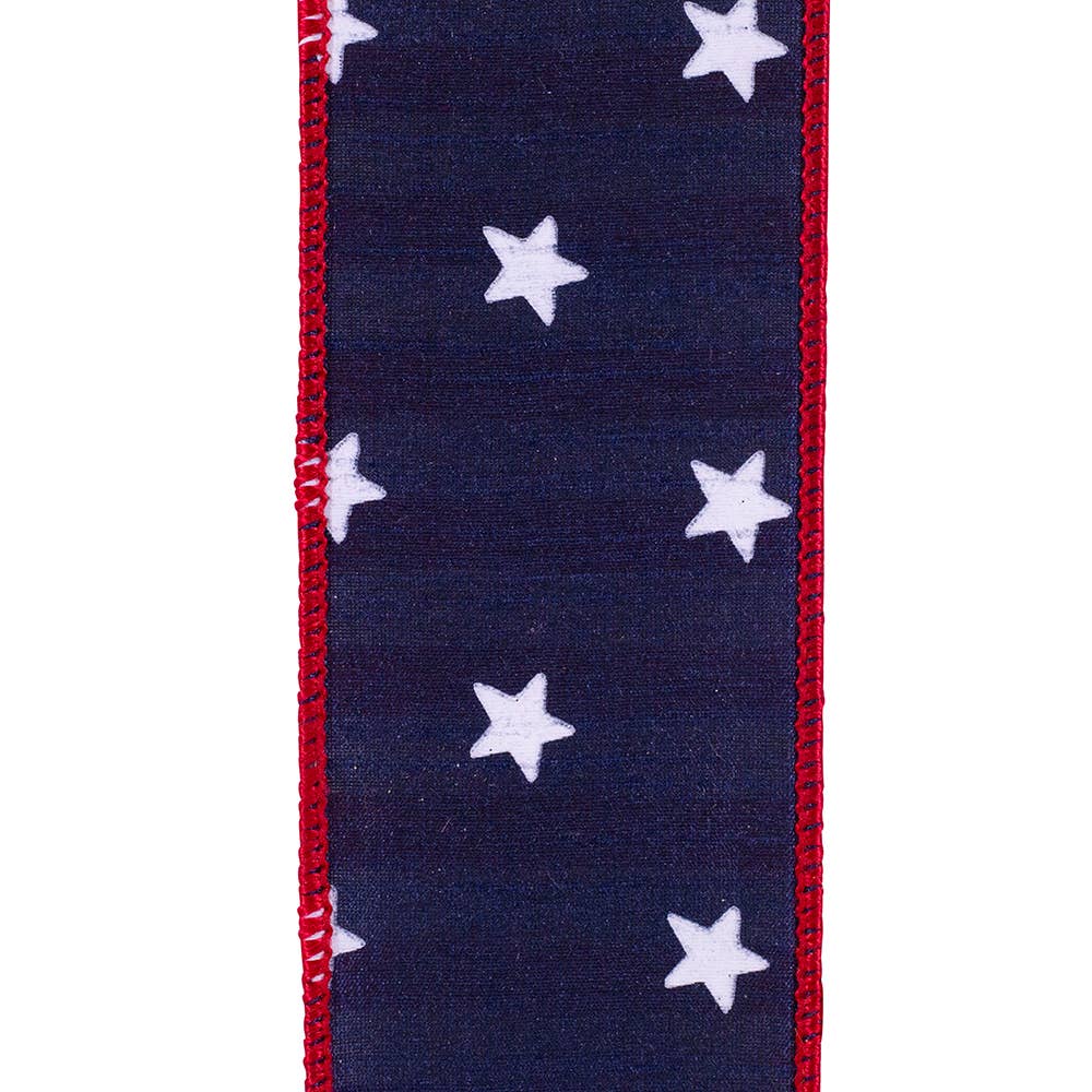 Stars Dupioni Dlx Striped Backing Wired Edge, Navy/red 40F