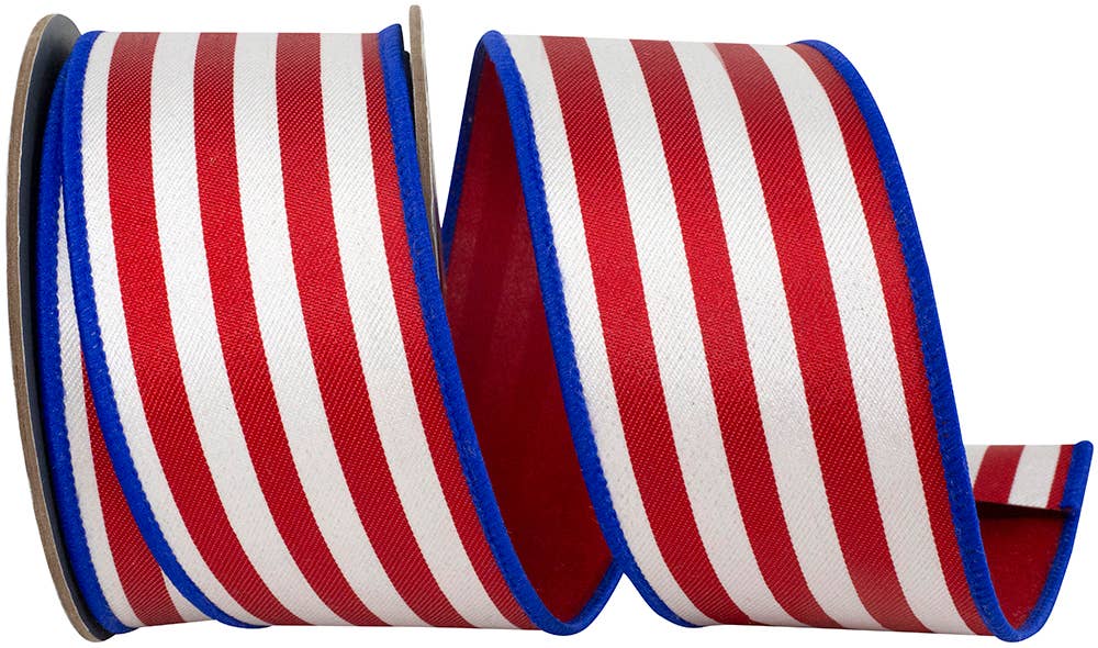 Striped Twill Deluxe Dupioni Backed Wired Edge, Red/blue