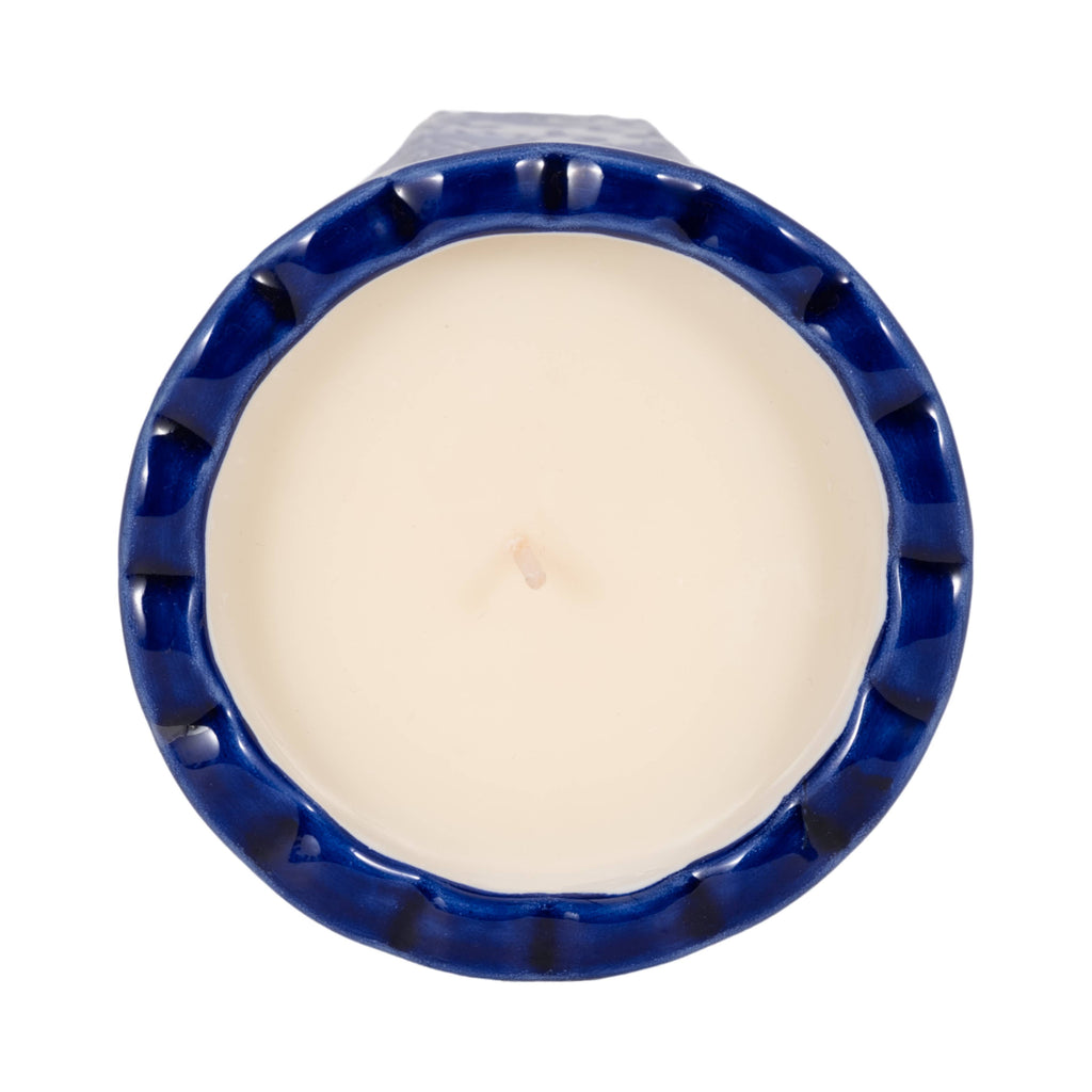 Candle - Blue/White Ceramic Fluted  Chinoiserie, 7 Oz