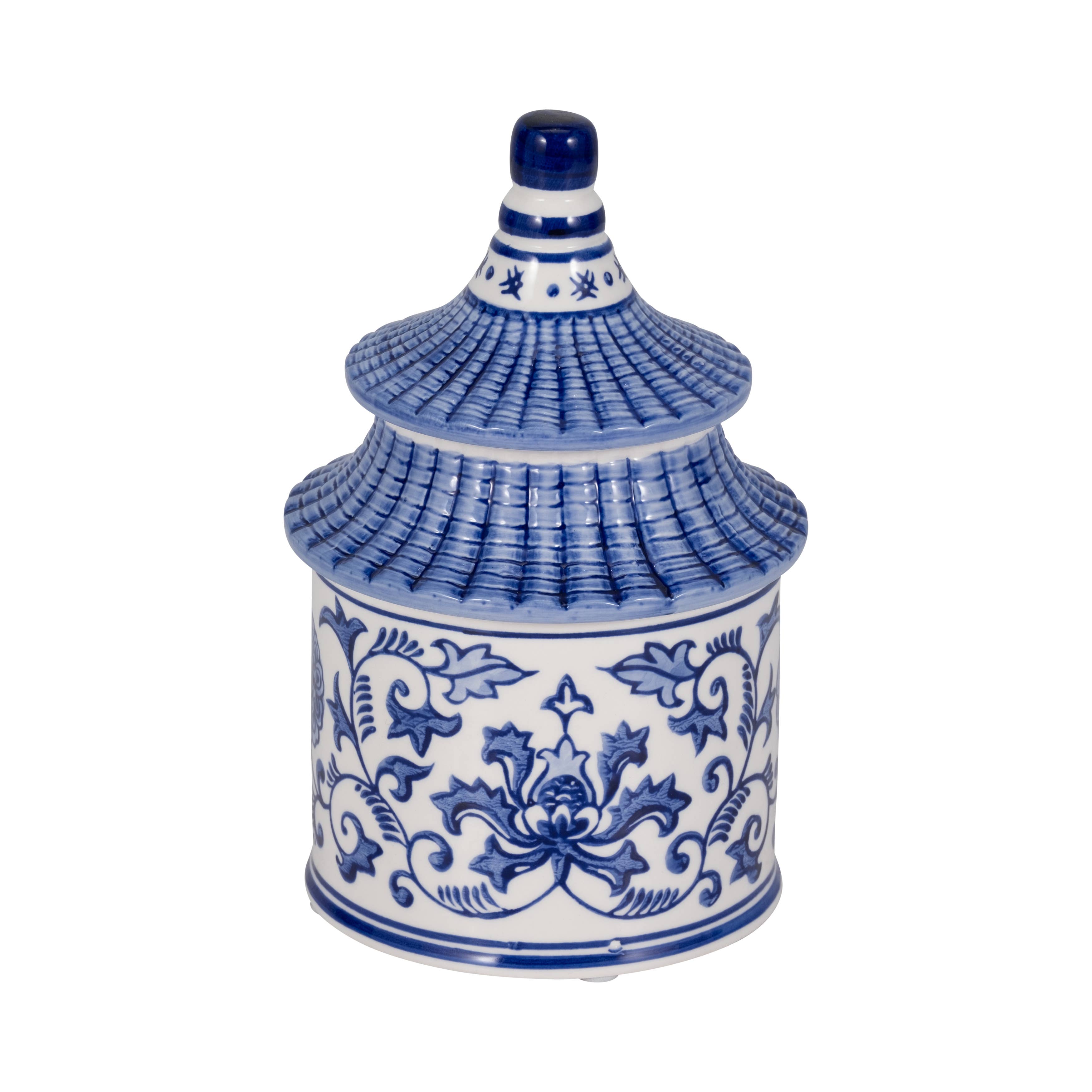 Candle - Blue Ceramic Plumeria Chinoiserie Pagoda, 9 Oz