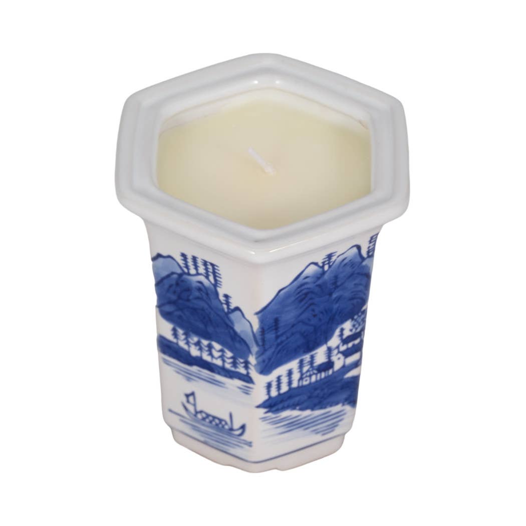 Candle - Blue Ceramic Sage and Eucalyptus Chinoiserie, 6 Oz