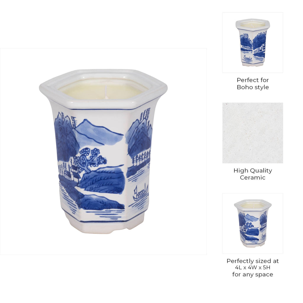 Candle - Blue Ceramic Sage and Eucalyptus Chinoiserie, 6 Oz