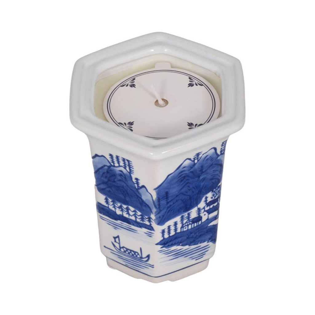 Candle - Blue Ceramic Sage and Eucalyptus Chinoiserie, 6 Oz