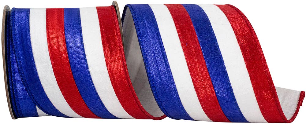 Patriotic Metallic Stripes Deluxe Dupioni Backed Wired Edge