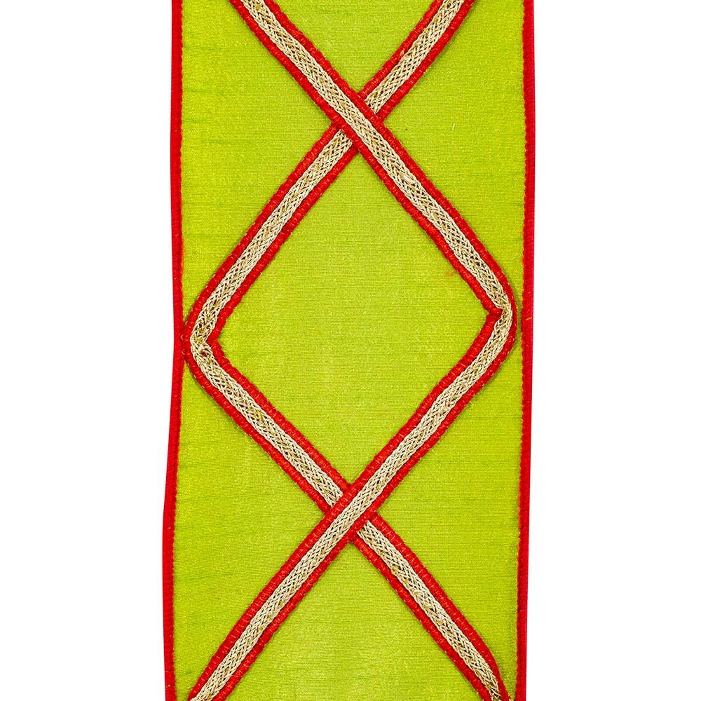 Diamond Trime Lux Wired Edge, Lime/red, 4 In, 5 Yards