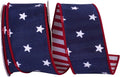 Stars Dupioni Dlx Striped Backing Wired Edge, Navy/red 40F