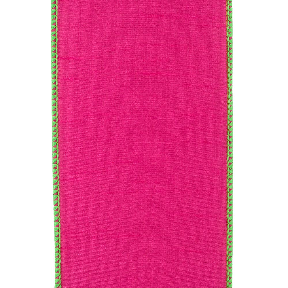 Dupioni Color Edge Wired Edge, Fuchsia /lime, 4 In, 10 Yards