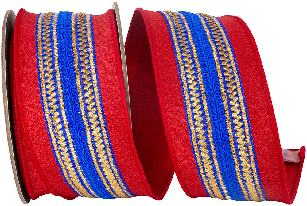 Regal Stripe Red Trimming Dupioni Deluxe Wired Edge